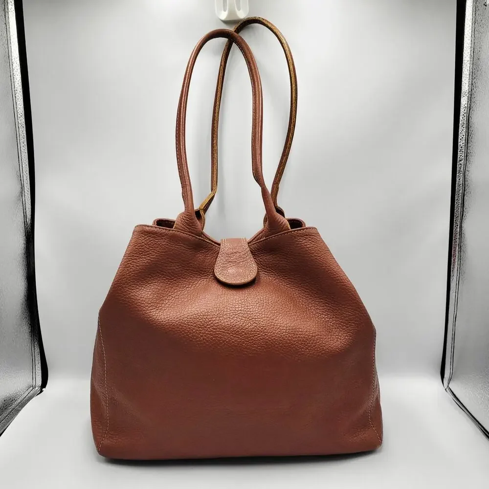 Peruzzi Brown Pebbled Leather Hobo Shoulder Bag Slouchy Gold-tone 